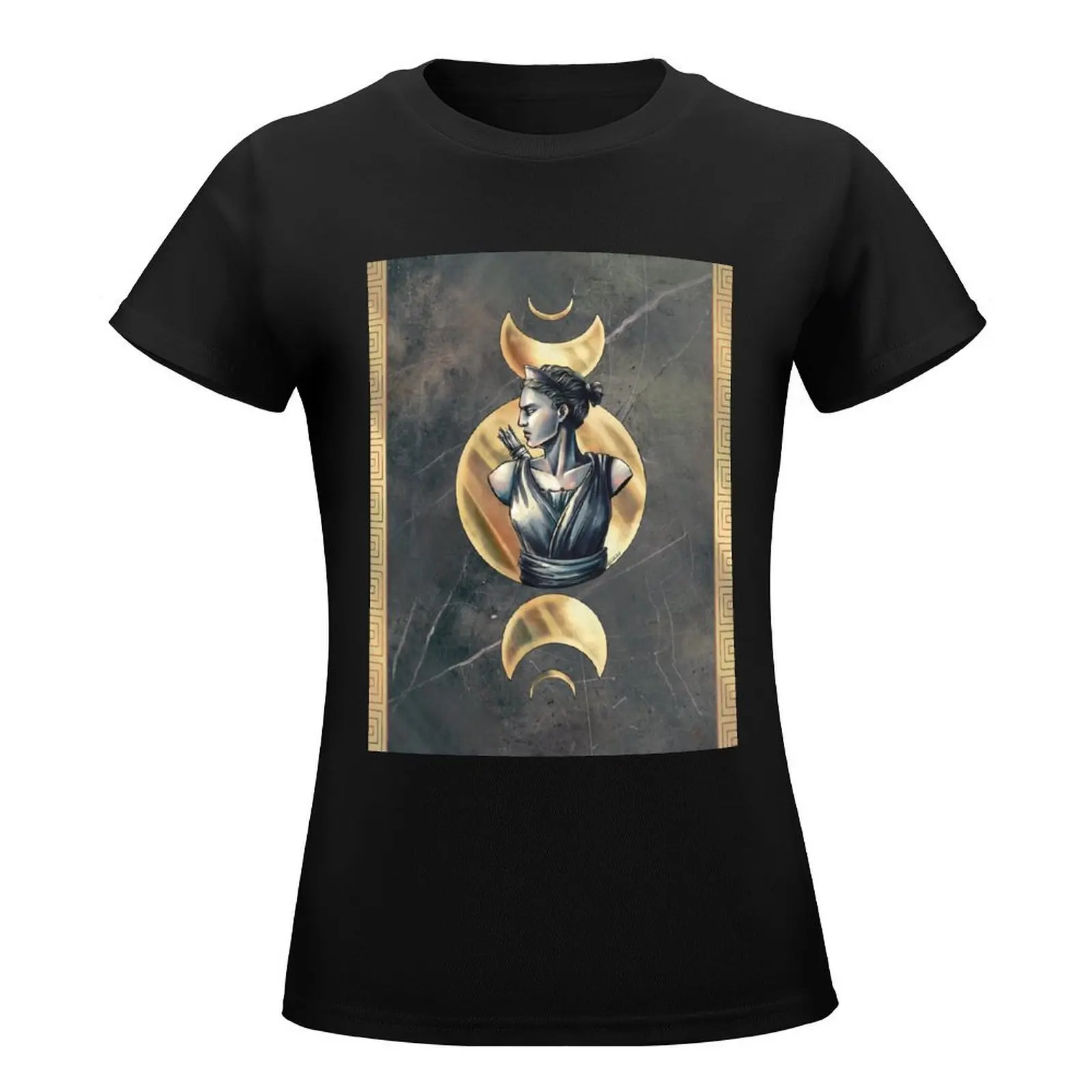 Artemis Moon Goddess Black Marble Gold T-Shirt animal prinfor plain Female clothing Blouse cat shirts for Women