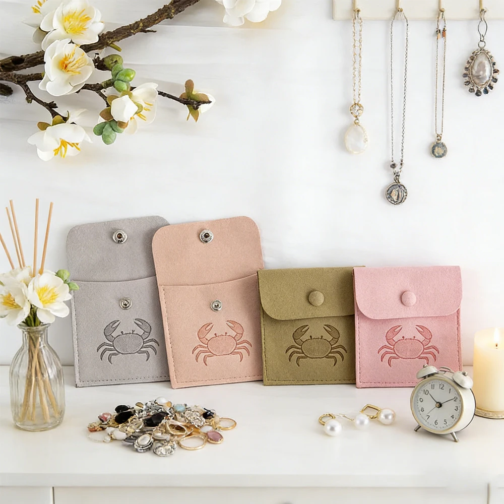 

Personalized 100pcs Jewelry Storage Bags Microfiber Velvet Gifts Pendants Ring Organizer Snap Button Necklace Packaging Pouches