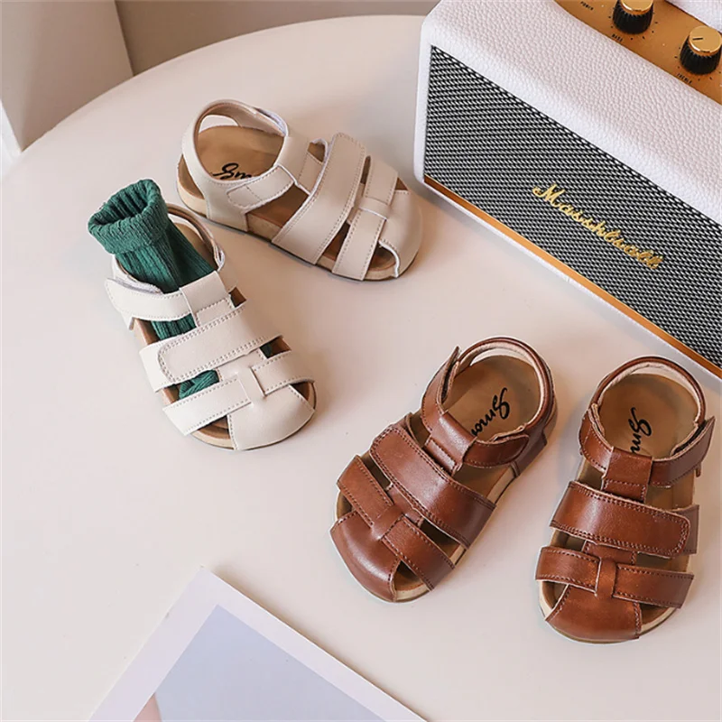 New Summer Children Sandals For Boys Leather British style Kids Beach Sandals Closed Toe Fashion Toddler Girls Sandals EU21-30