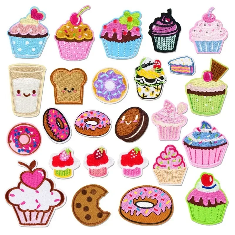 50pcs/Lot Luxury Cake Donut Dessert Food  Embroidery Patch Letter Hat Shirt Bag Clothing Decoration Accessory Craft Diy Applique