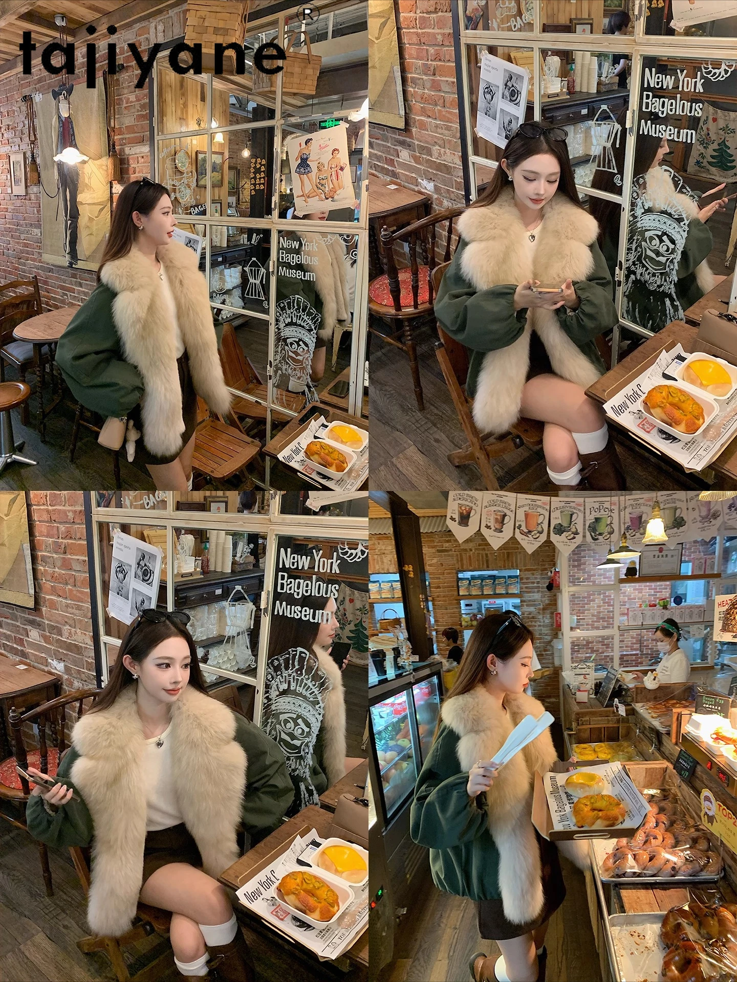 TAJIYANE Women's Natural Rex Rabbit Fur Liner Coat Fox Fur Collar Female Parka Warm Winter Jackets Woman Clothes 2025 fourrure