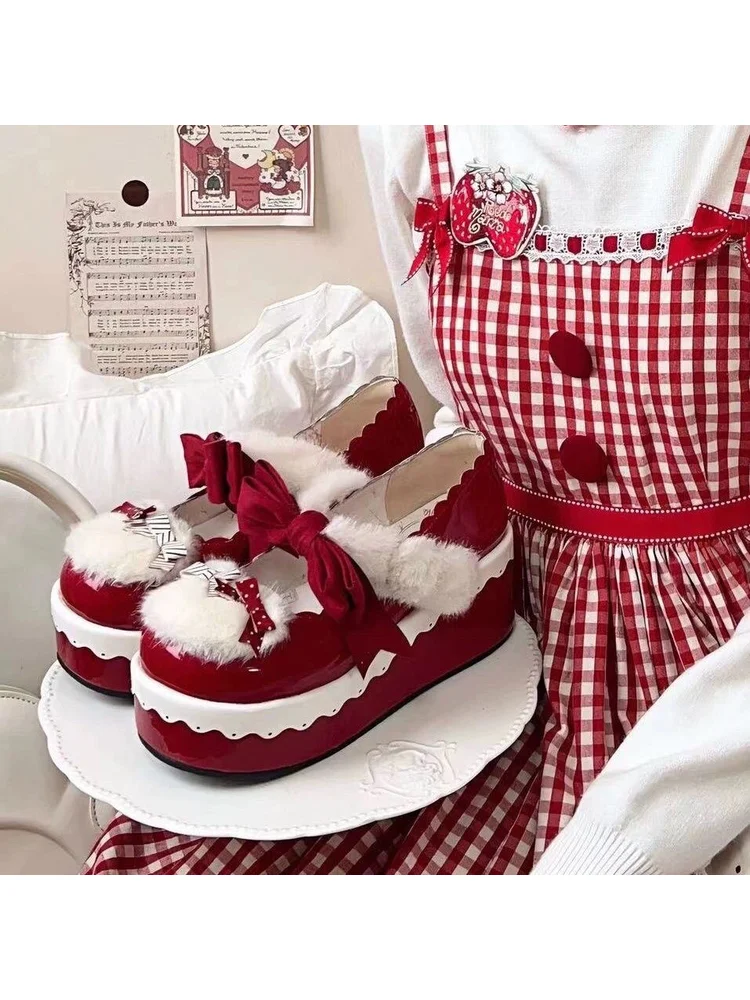 Women's Lolita Shoes Cute Bow Japanese Sweet Girl Little Leather Shoes Sponge Sole Lolita Lo Shoes