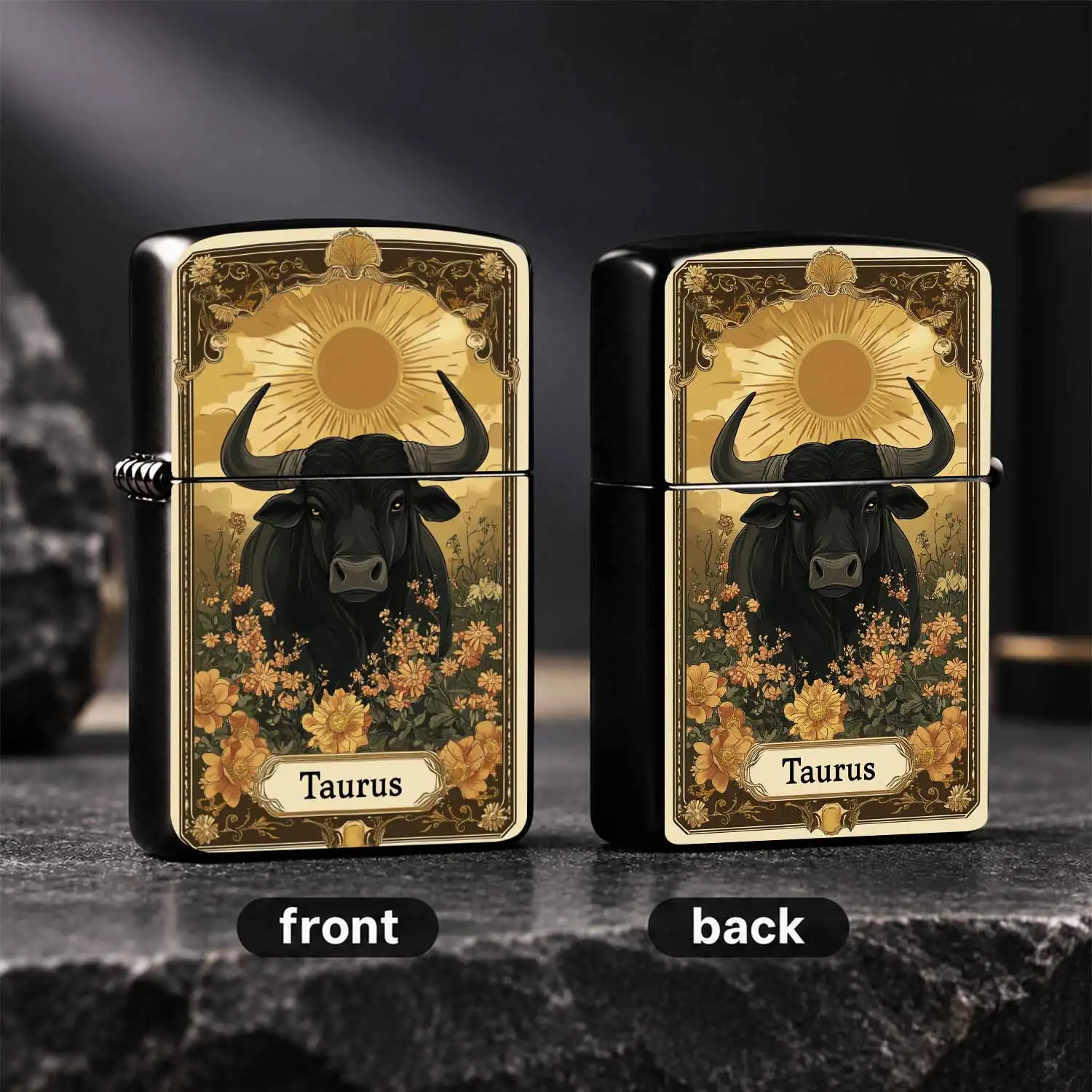 Vintage Taurus Zodiac Themed Portable Lighter, Exquisite Gilded Art Print Design, Daily Carry Accessory, Aesthetic Personalized Decor Item, Thoughtful Gift For Zodiac Lovers And Friends, Fits All Daily Scenarios, Stylish Featured Practical