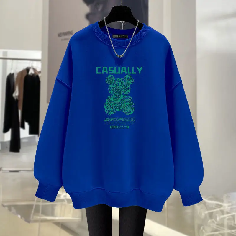 Autumn Winter Cotton Cartoon Printed O-neck Sweatshirts Women Clothing Vintage Streetwear Hoodies Casual Loose Top Pullovers