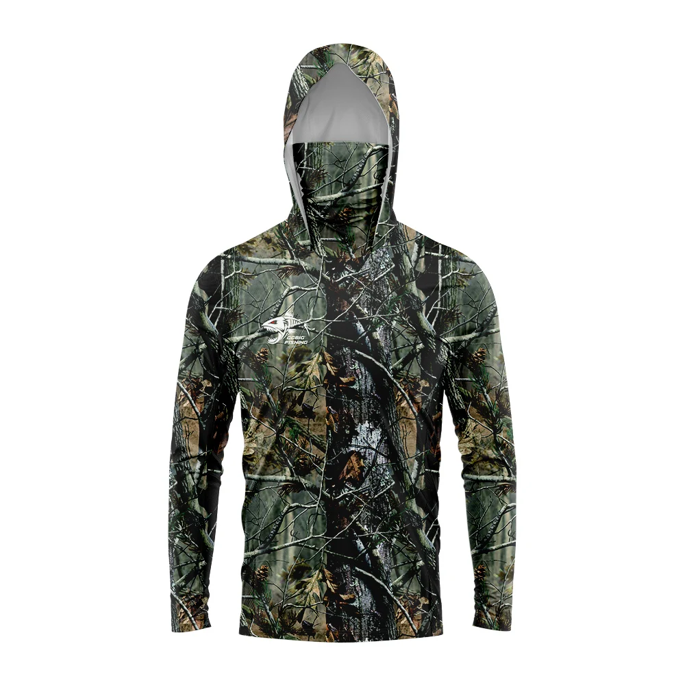 

GG Fishing Clothing Camouflage Men's Long Sleeve Mask Hooded Fishing Shirts Upf 50+ Uv Protection Performance Fishing Apparel