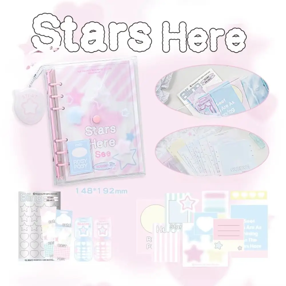 Cute Cartoon Loose-Leaf Notebook Snap Button Notepad Practical Star Diary Book Hand Account Handmade PVC Full Color Notebook