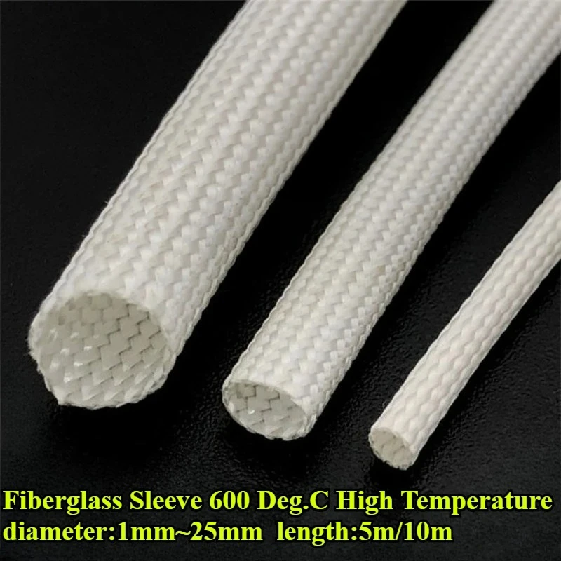 5/10meters Diameter 1mm~25mm Braided Fiberglass Sleeve 600 Deg.C High Temperature Chemical Glass Fiber Tube Fiberglass Sleeving