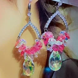 Light luxury retro silver hook mixed color crystal earrings