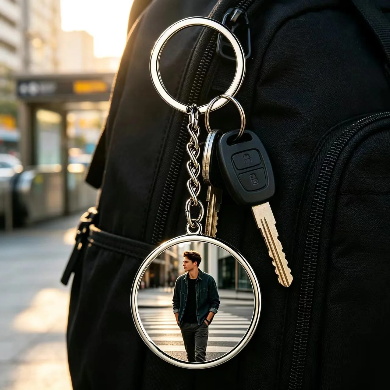 Round Custom Photo Keychain, Double-sided Metal Photo Pendant, Personalized Keyring, Bag Charm Memorial Gift