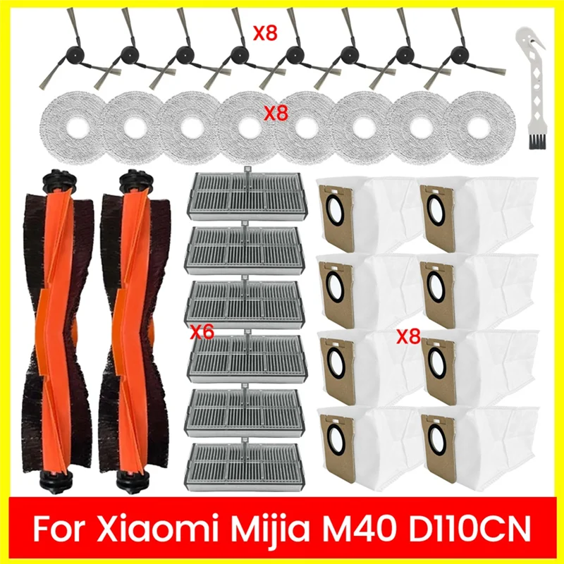 Escova de vácuo filtro mop pano saco pó kit para xiaomi mijia omni m40/d110cn aspirador peças reposição-A77G