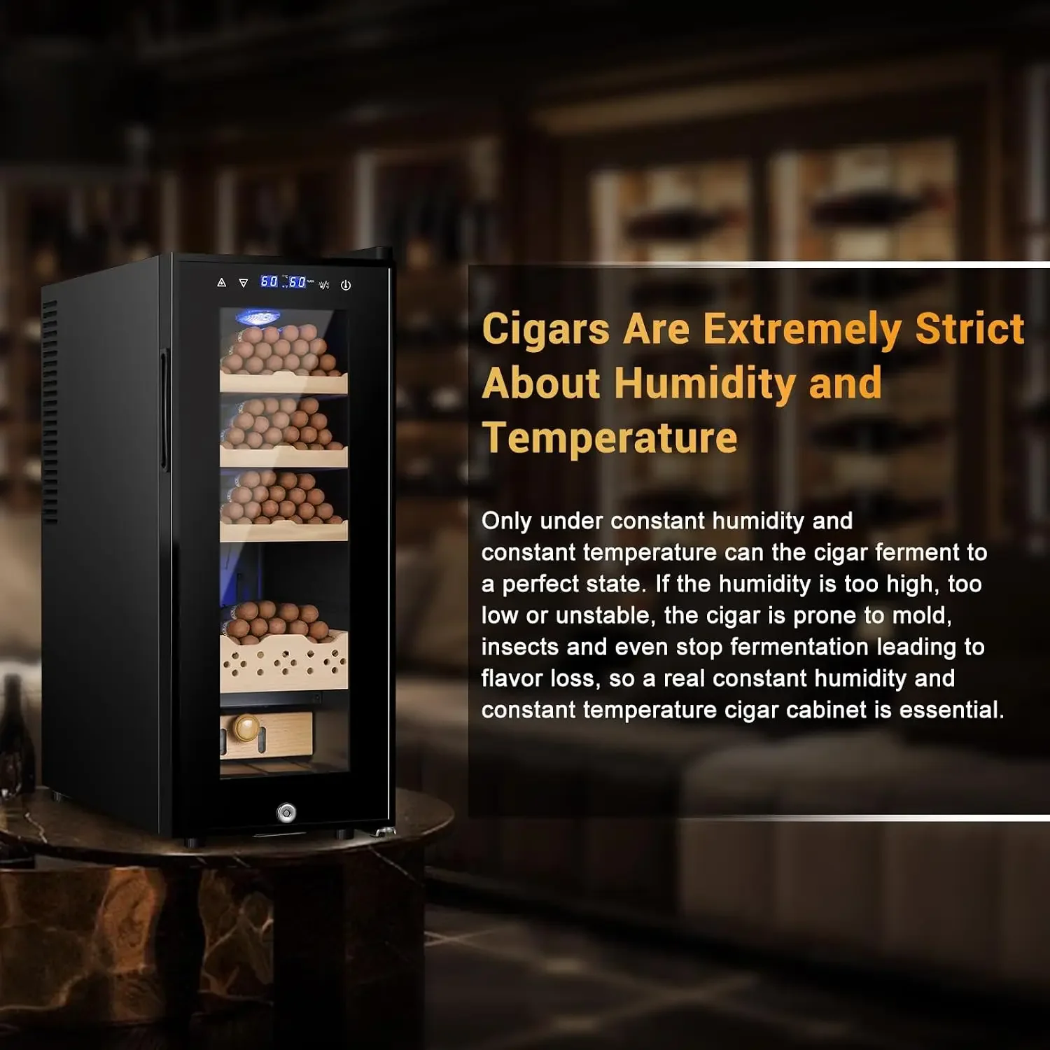 35L Cigar Electric Humidor, 250 Counts Large Capacity Thermostatic Electric Cigar Cooler Cabinet with Digital LED Screen