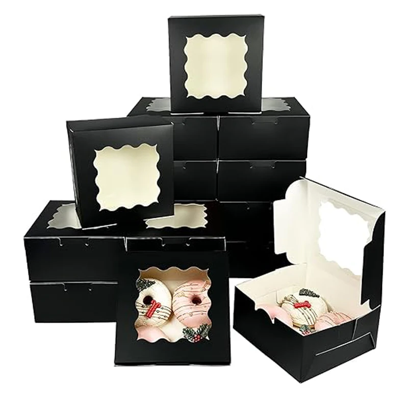 

30PCS 4x4x2.5 Inches Cake Boxes with Window Bakery Boxes Pastry Boxes for Cake, Pastries Chocolates Cupcakes Valentine's Day