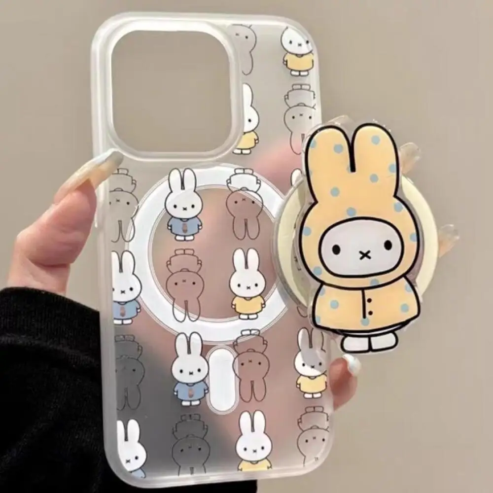 

Милый мультяшный кролик Miffy с магнитным притяжением подходит для чехлов для телефонов Apple 16, 15, 14, 13, 12 Pro max Plus серии