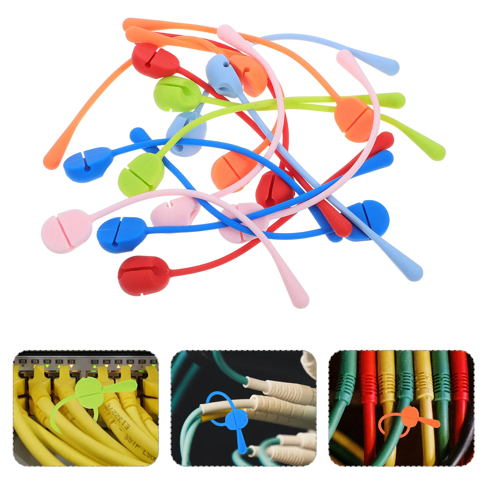 

16Pcs Silicone Cable Ties Cord Organizers for Desk Reusable Strong Fastening Cable Wraps Cord Management Wire Organizer