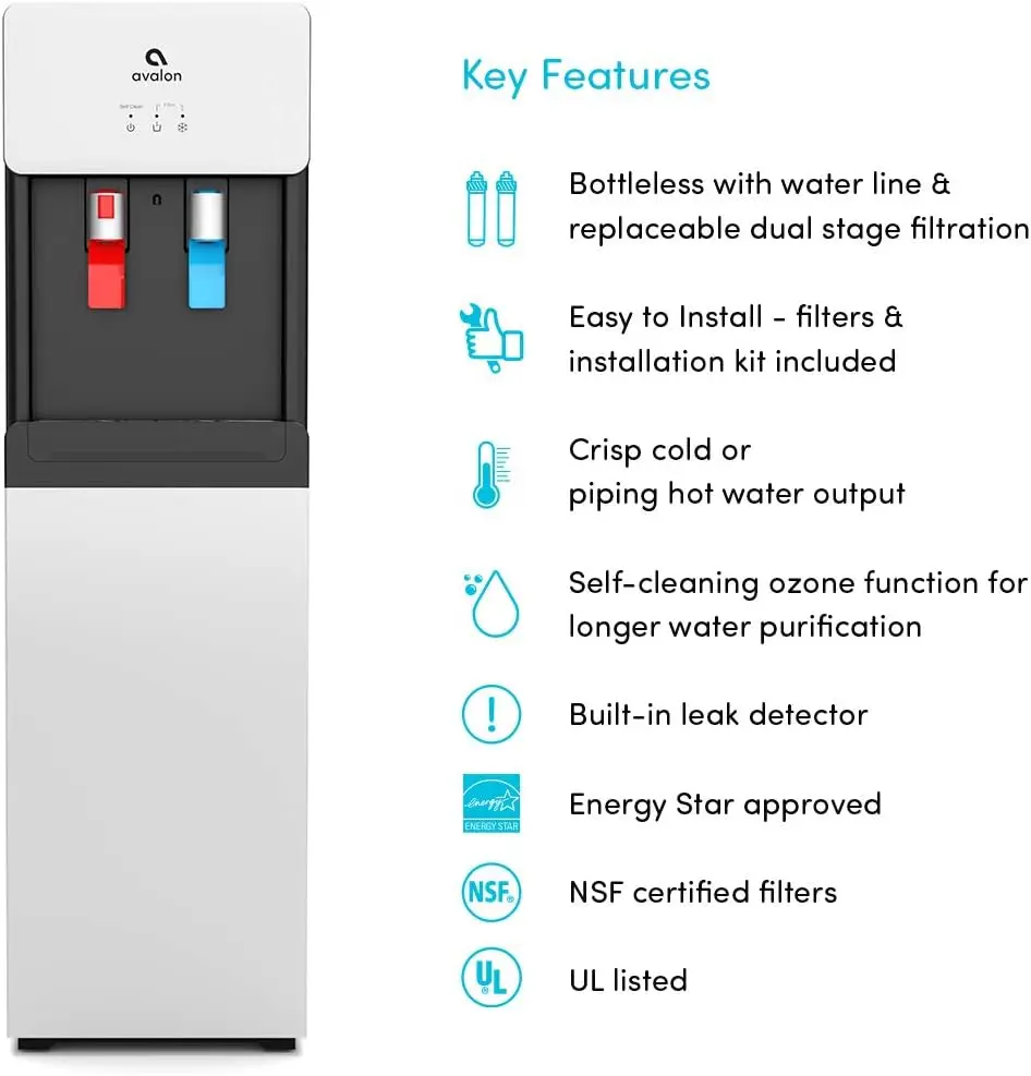 Avalon A7BOTTLELESS Self Cleaning Touchless Bottleless Cooler Dispenser-Hot & Cold Water Child Safety Lock, UL, White