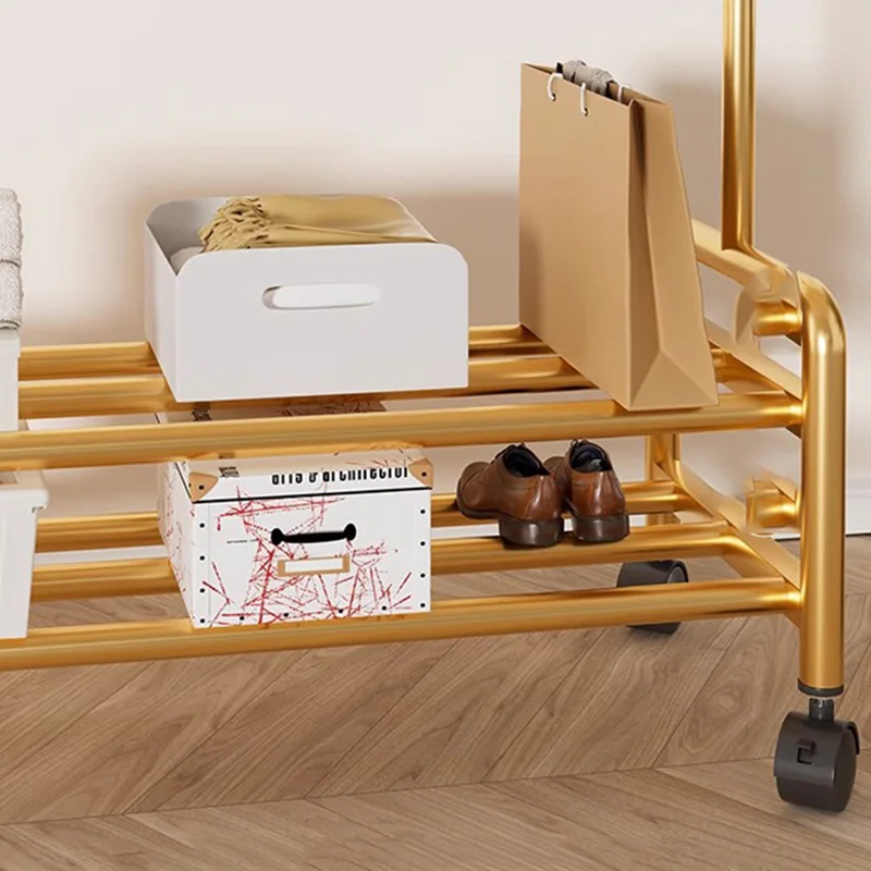 Golden Minimalist Clothes Rack Metal Floor Bedroom Shoe Storage Clothes Hanger Garment Shelves Arara De Roupa Garden Furniture