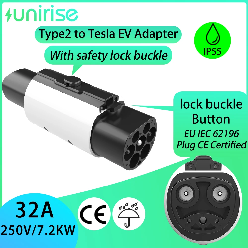 Unirise ev charger type2 to Tesla Model 3/Y/X/S 32A Adapter For EU IEC 62196 Plug Charging Station to Electric vehicl Tesla