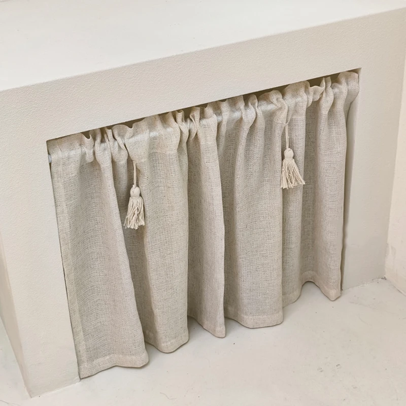 Cortinas cortas de lino y algodón hechas a mano para cocina, cortina con borlas, cenefa de ventana, niveles de cortina de cafetería para granja,