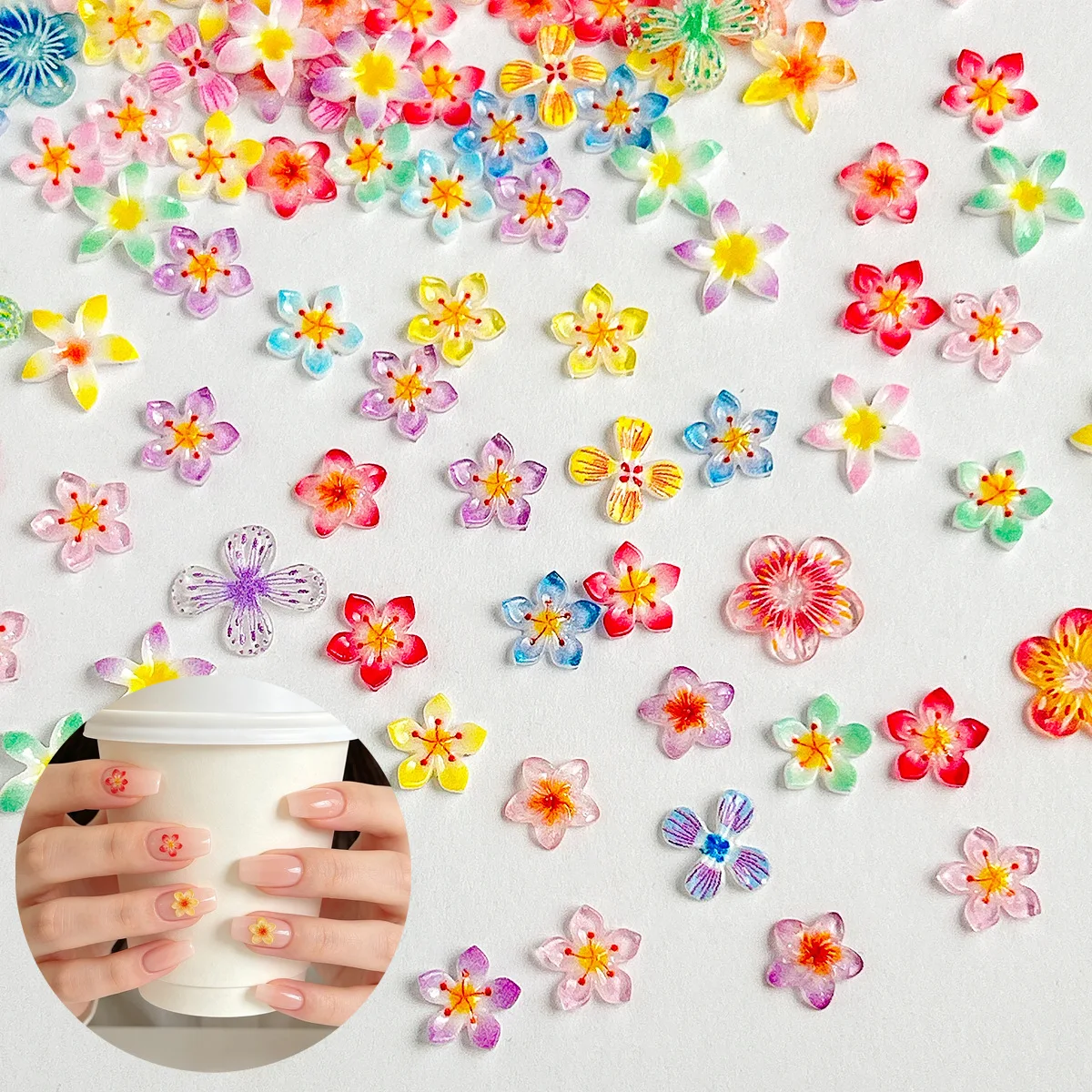 50-Piece 5-Petal Peach Flower Nail Decals – Spring Multicolor Floral Nail Art Stickers, DIY Nail Accessories for Salon