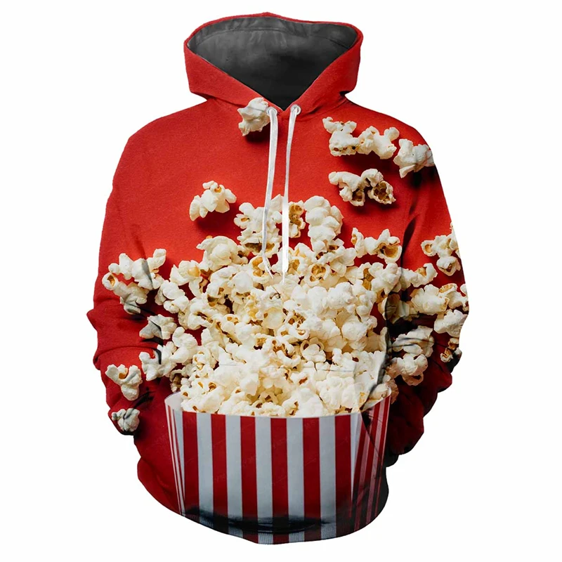 Pyszne jedzenie Popcorn 3d drukowane męskie bluzy kobieta osobowość twórcza frytki graficzna bluza z kapturem dla dzieci śmieszne luźne topy na co dzień