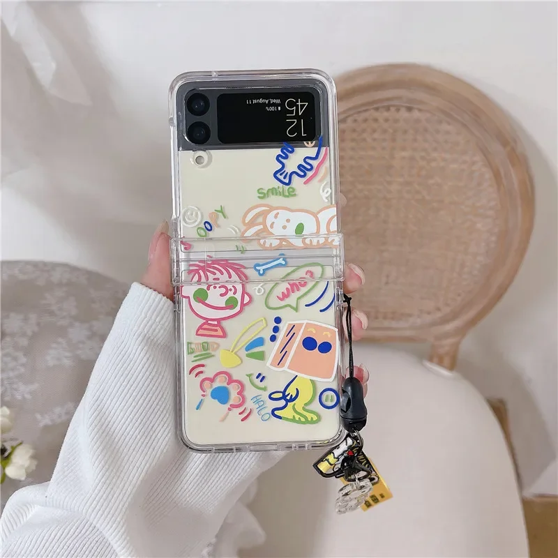 Cartoon Snoopy Cute Phone Case for Samsung Galaxy Z Flip 3 4 Kawaii Protective Case Anti Slip Waterproof Hard Shell Back Cover