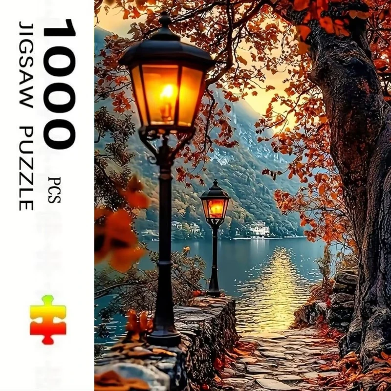 Street Light Tree Scenery 500/1000 PCS Jigsaw Puzzles Challenging Family Activity Games for Gameroom Bedroom Unique Gifts