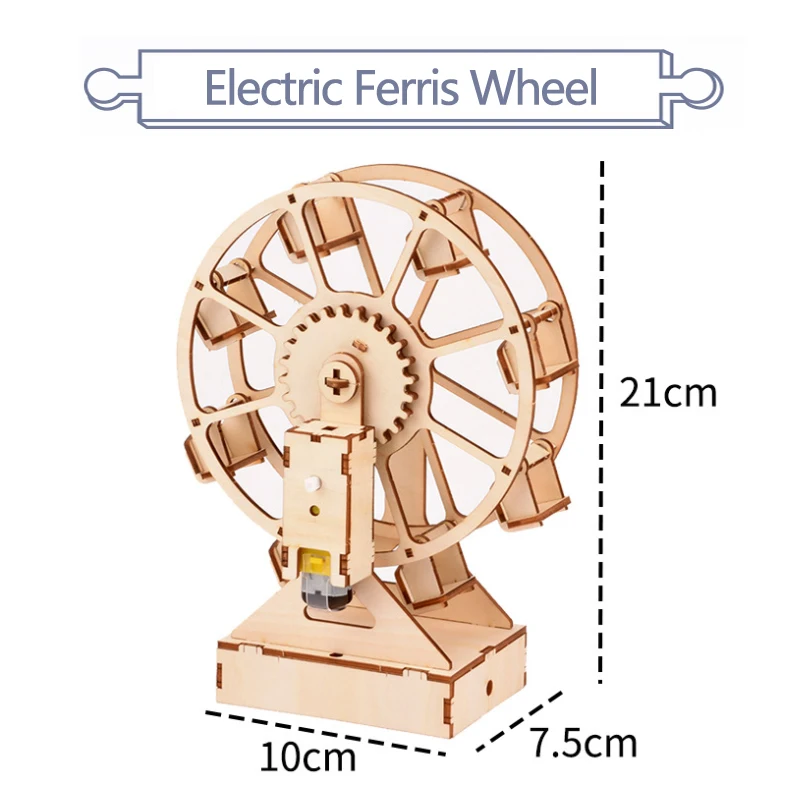 Wooden Diy Three-dimensional Electric Ferris Wheel Puzzle Children's Educational Toys 3d Model Crafts Gifts Ornaments P286