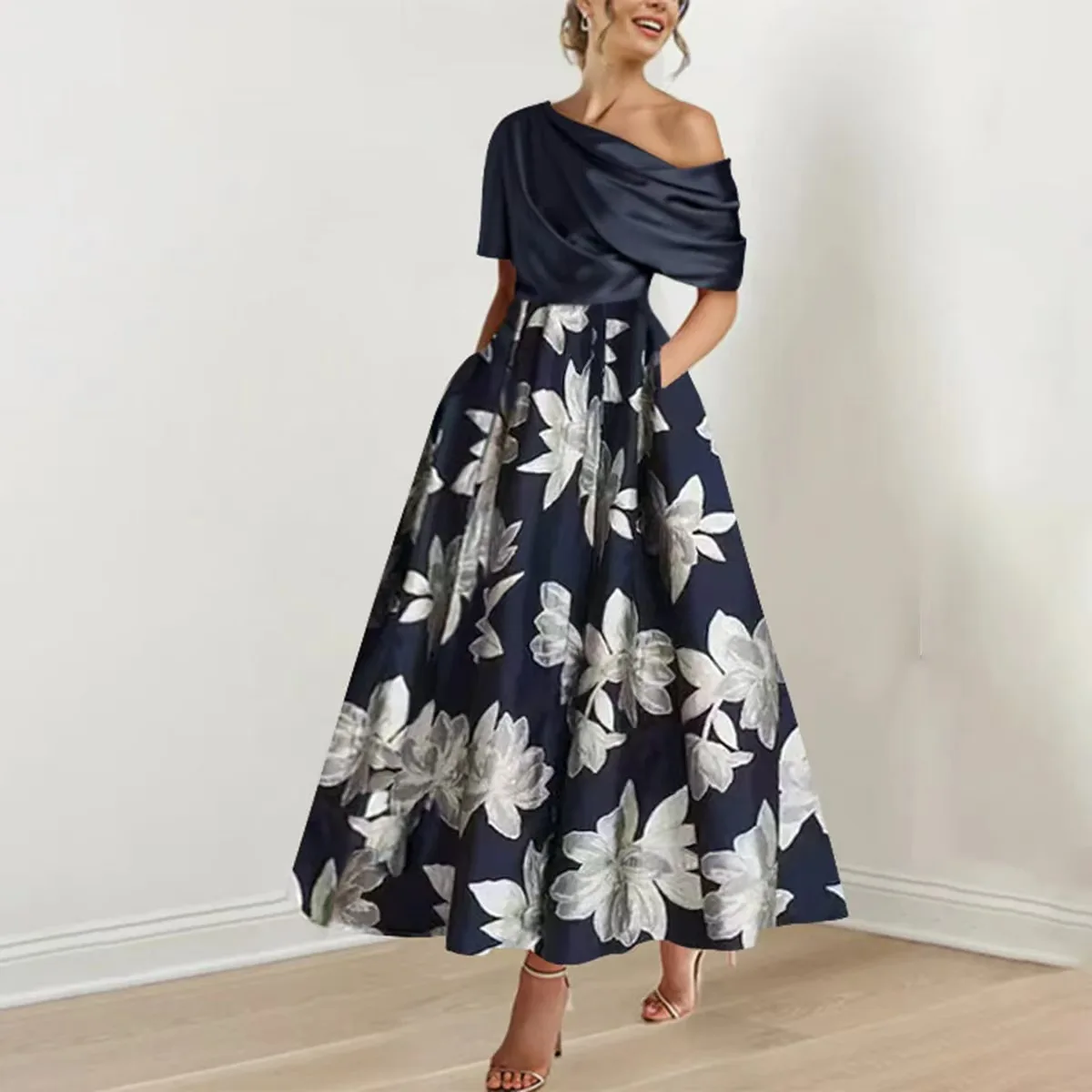

Faionable Hepburn Sle Printed Slim Fit Dr with Wide Hem Single oulder Design New 2026 Ele Evening Gown