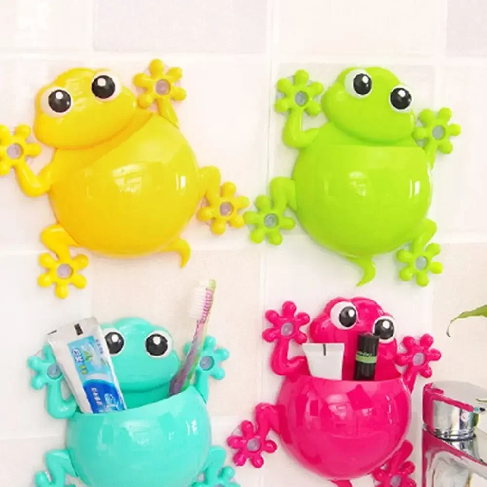 Cartoon Gecko Model Toothbrush Holder 4 Suction Hooks Wall Mounted Toothpaste Stand Lovely PP Tooth Brush Container Bathroom