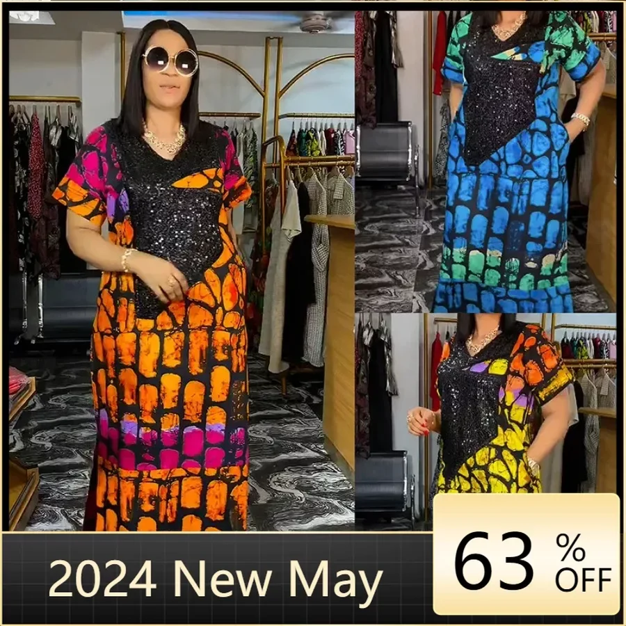 

2024 African Dresses for Women Traditional Africa Clothing Dashiki Ankara Outfits Gown Abayas Robe Muslim Kaftan Maxi Long Dress