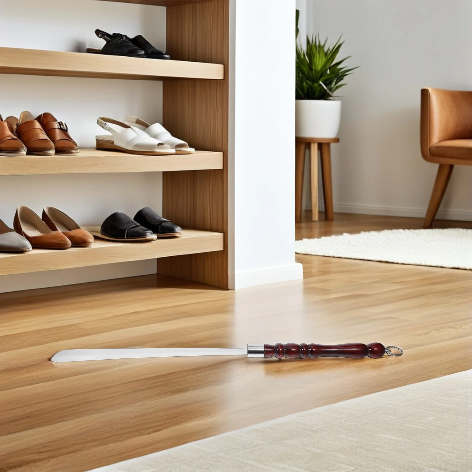 

Stainless Steel Long Handle Shoehorn Wooden Grip Ergonomic Design For Seniors Tall Shoe Horn Boot Lifter Reusable