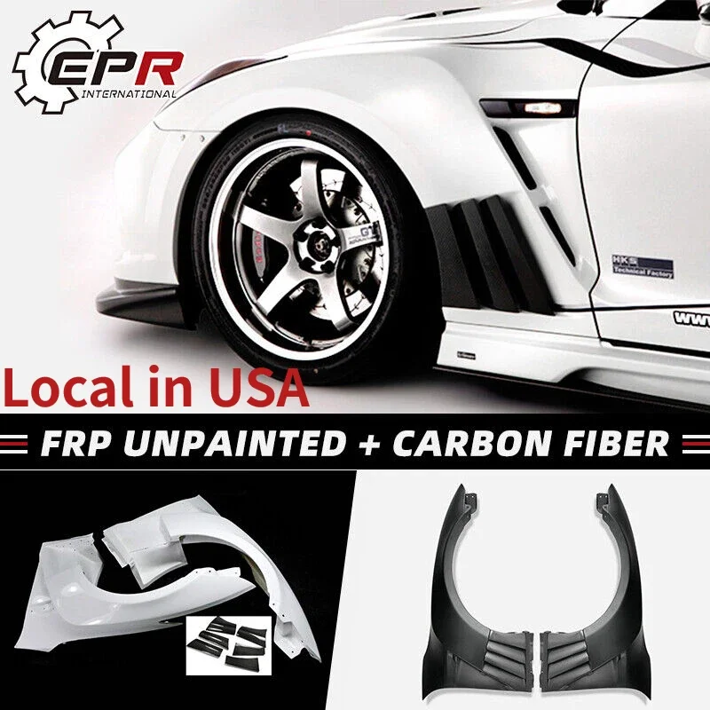 For GT-R R35 2013 Ver VRS Style Fiber Glass Front Fender With Carbon Fin R35 FRP 13Ver Front Wheel Flare R35 GTR Tuning Body Kit