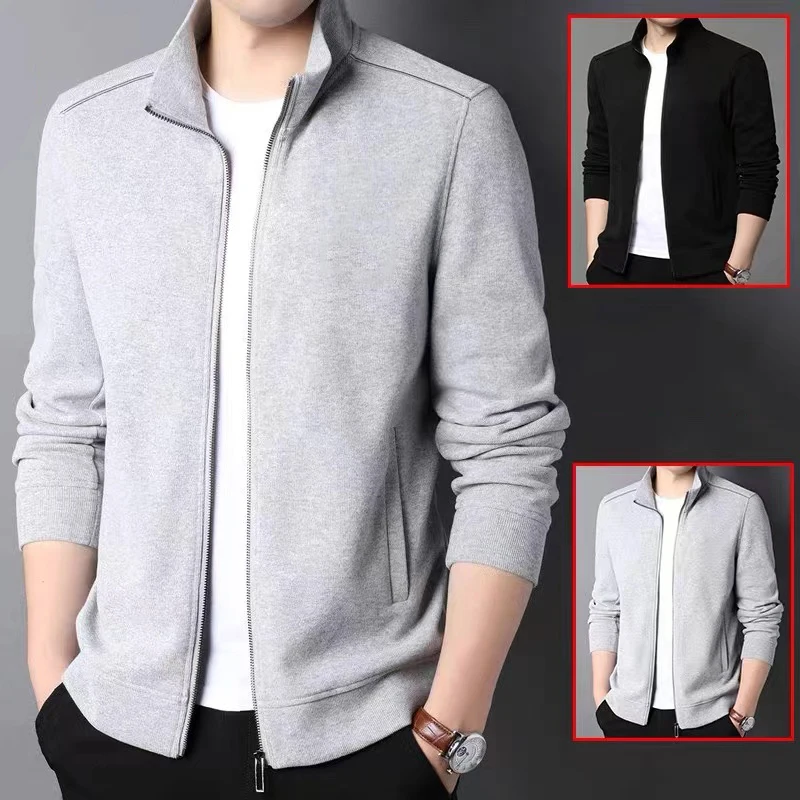 Cheap Men's Stand Collar Open Cardigan Jacket Spring Autumn Loose Fit Large Size Zipper Sweatshirt Youth Trendy Outerwear