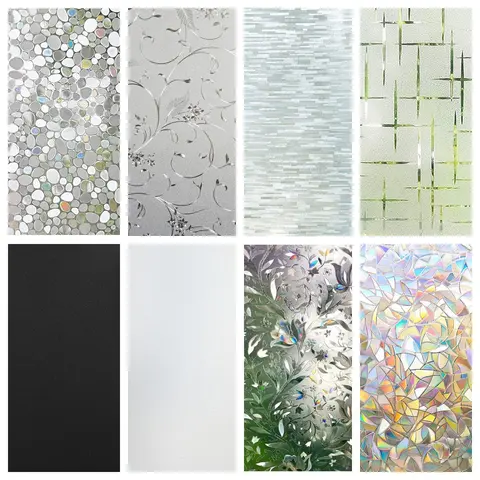 Window Privacy Film Rainbow 3D Decorative Glass Vinyl Stained Glass Decals Static Cling Window Sticker Non-Adhesive Films