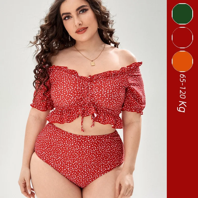 

Женский купальник-бикини с высокой талией, V-образным вырезом, больших размеров, для полных девушек, корректирующий фигуру, раздельный, бренд JF.R