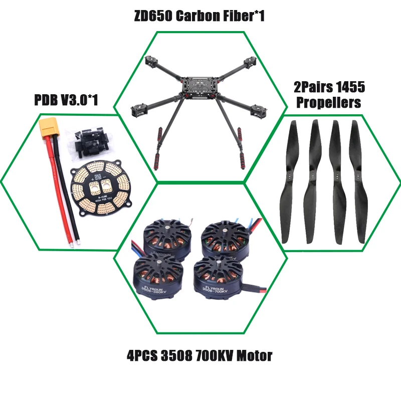 RCtoSky ZD650 650mm ألياف الكربون كوادكوبتر الإطار FPV رباعية مع ألياف الكربون الهبوط زلق المحرك ESC 40A
