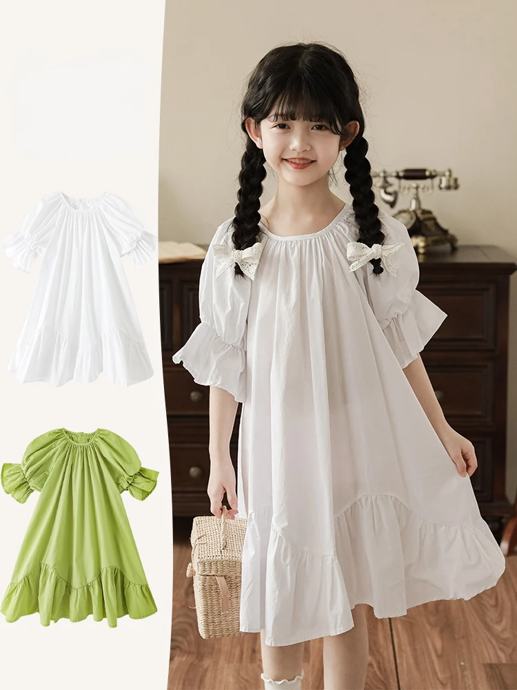 

Girls' Dress with Flower Bud Sleeves, Solid Round Neck, Breathable Princess Dress, Summer Fashion Dress Kids Dresses for Girls