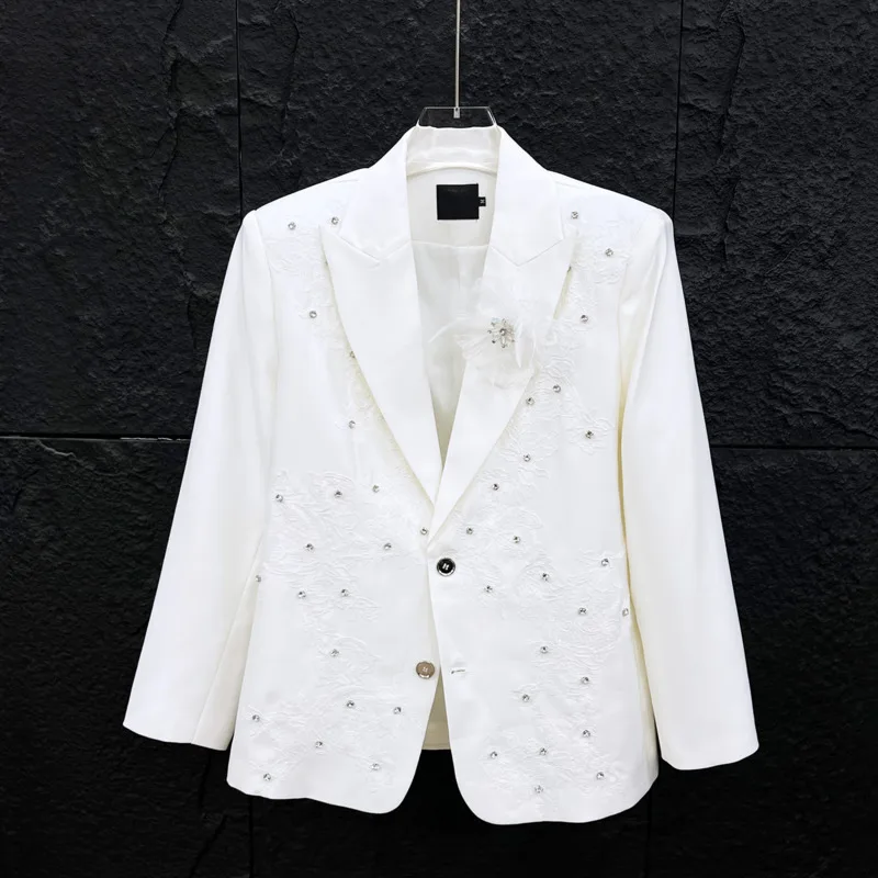 WVGA Spring Autumn Mew Man Tide High-end Lace Embroidered Diamond Trendy Long Sleeve Blazer Korean Version Casual Jackets W20303