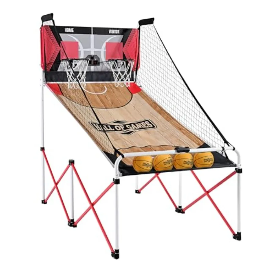 Indoor arcade basketball game for basement game rooms: steel frame, polycarbonate backboard, dual-shot electronic scoring, incl