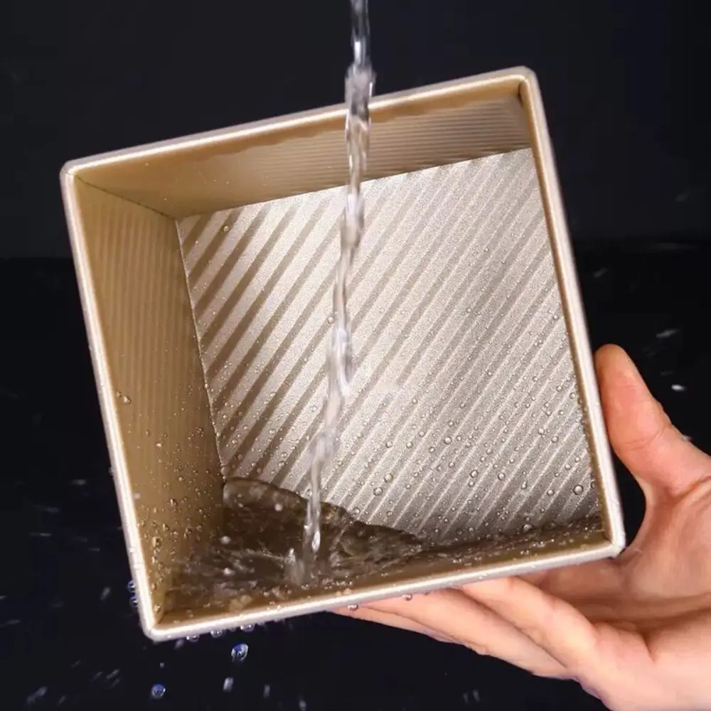 

Kitchen Tool Non-Stick Square Corrugated Loaf Pan with Cover Carbon Steel Cube Toast Box Mini Champagne Cake Mold Oven