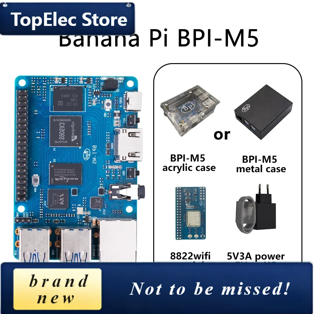 TopElec Banana PI BPI-M5 SET With Case Power Amlogic S905X3 Quad Core A-RM Mali G31 4GB LPDDR4 RAM 16GB EMMC Flash Support Linux