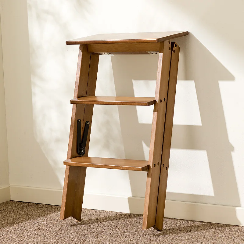 Portable Bamboo Folding Ladder Stool, Sturdy Climbing Step Stool, Compact Lightweight Household Dual-Use Ladder for Daily Tasks