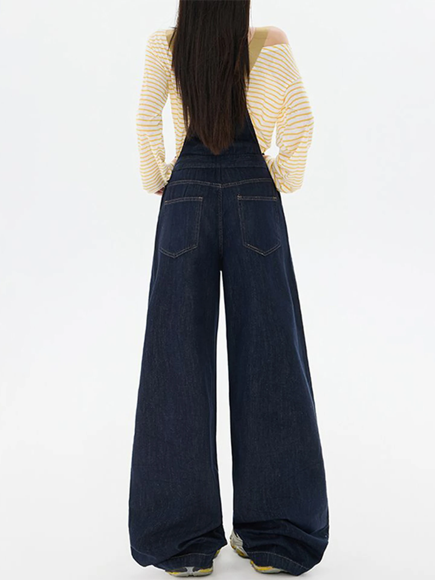 Lababite American Sle Deep Blue Wide Leg Denim Overalls Women's New 2025 High Waist Cargo Pants Casual Loose Fit Autumn