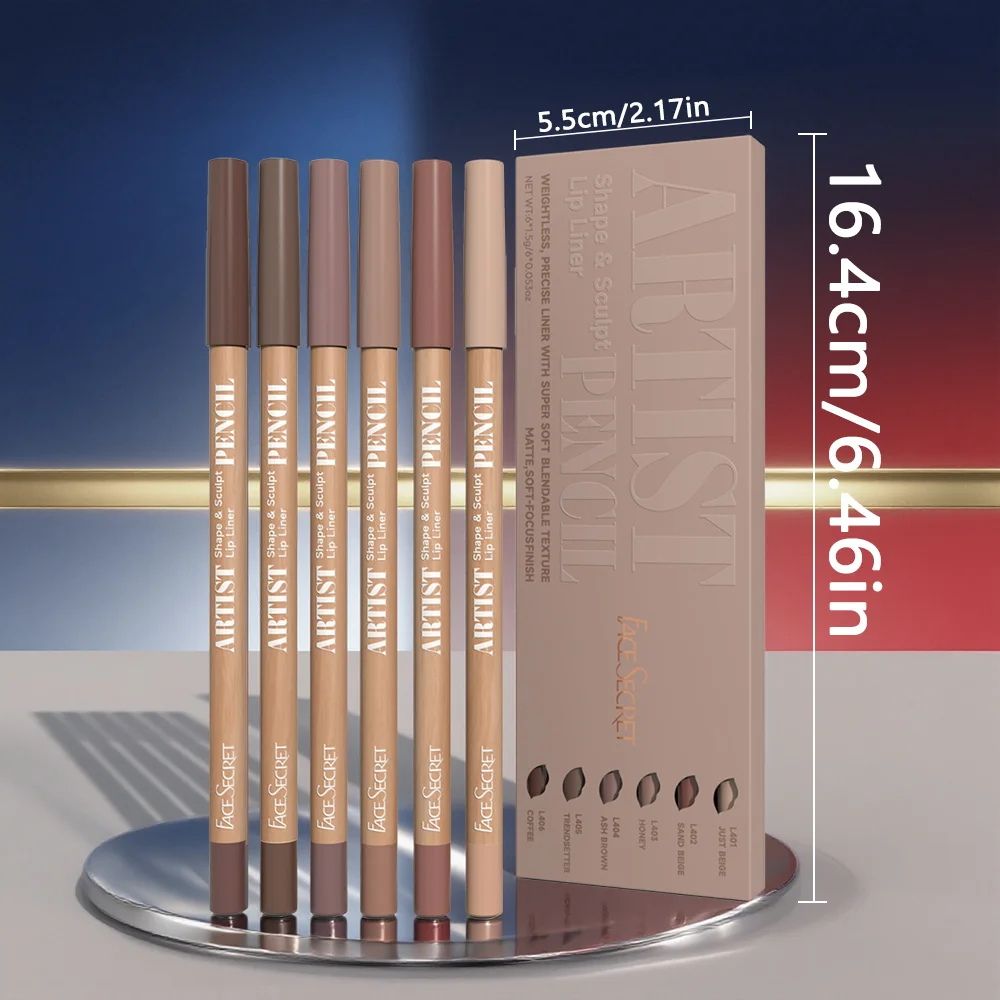 6-delige set Artist Face Secret Lip Liner Pencil Langdurige waterdichte matte afwerking Lip Liner Pencil Lip Liner Gel