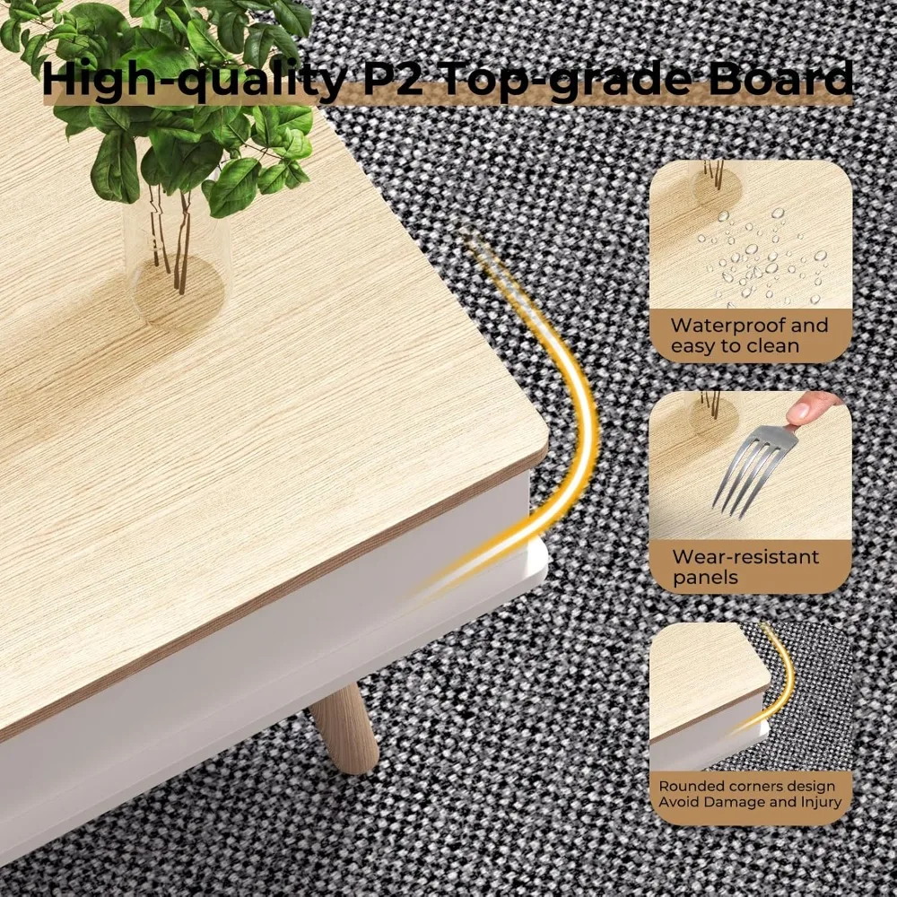 طاولة القهوة، دقيقة واحدة لا تتطلب التجميع، طاولة مركزية لسطح الطاولة مع حجرة تخزين كبيرة مخفية، مفتوحة