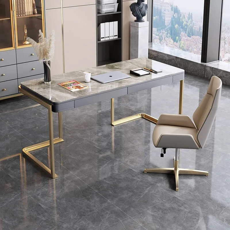 Italian light luxury rock slab desk designer office table modern simple bright rock slab office computer desk