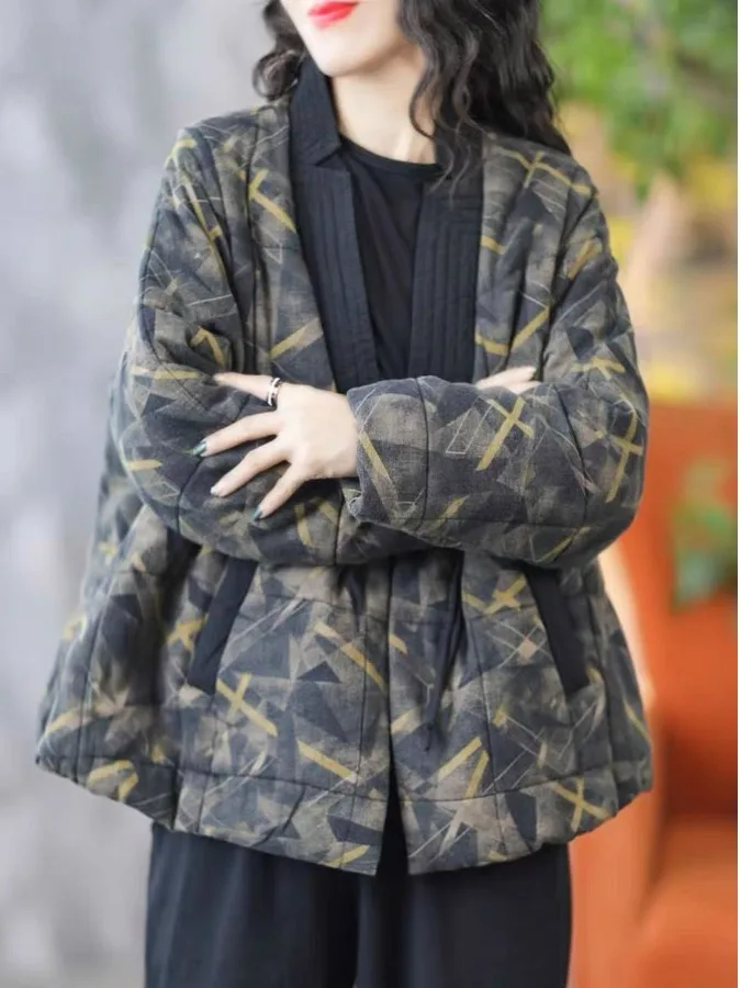 

Свободный хлопковый топ на пуговицах с цветочным принтом в стиле ретро, хлопковая верхняя одежда с v-образным вырезом в китайском стиле, хлопковая верхняя одежда с цветочным принтом