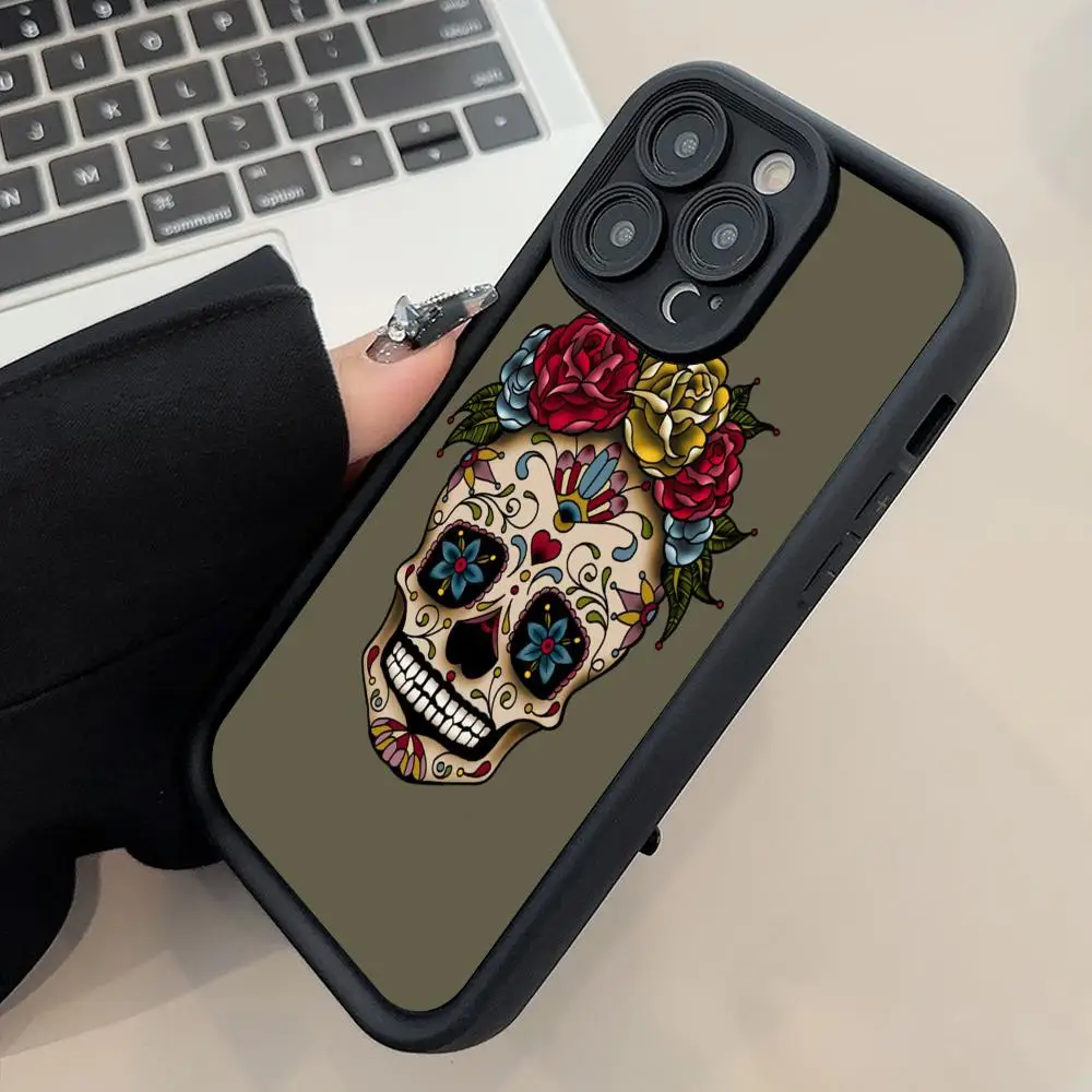 

Sugar Skull Gift Phone Case for iPhone 17 16 15 14 13 12 11 Air Pro Max Plus Black Soft TPU Shockproof Cover