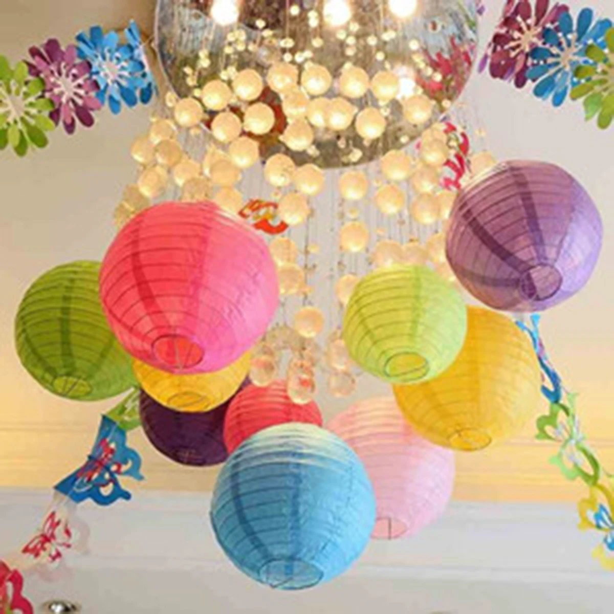 8PCS Paper Lanterns Decorative, Party Supplies for Rainbow Birthday Party Mexican Fiesta Decorations Colorful Paper Lanterns Chi