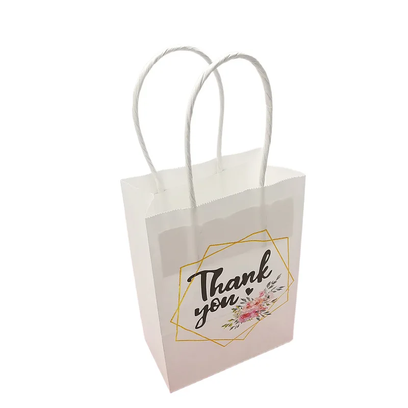 

24/48pcs Portable Kraft Paper Bags with Ribbons White Thank You Gift Packaging Bag for Wedding Birthday Party Simple Candy Bags